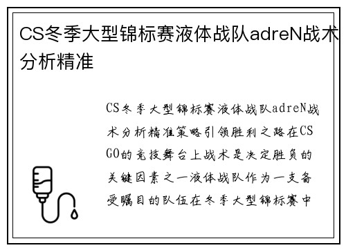 CS冬季大型锦标赛液体战队adreN战术分析精准