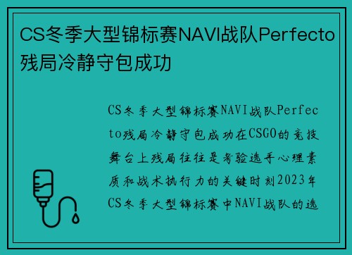 CS冬季大型锦标赛NAVI战队Perfecto残局冷静守包成功